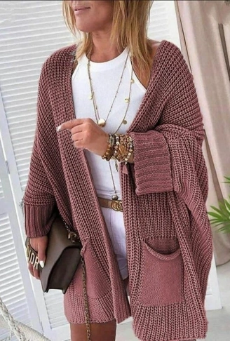 Kadın Oversize Kalıp Cep Detay Salaş Triko Hırka