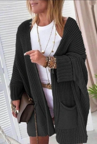 Kadın Oversize Kalıp Cep Detay Salaş Triko Hırka