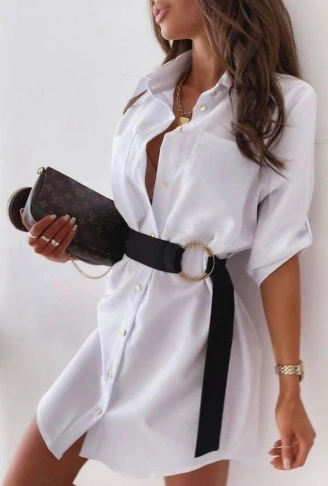 Kadın Pamuk Polyester Kumaş Gömlek Elbise