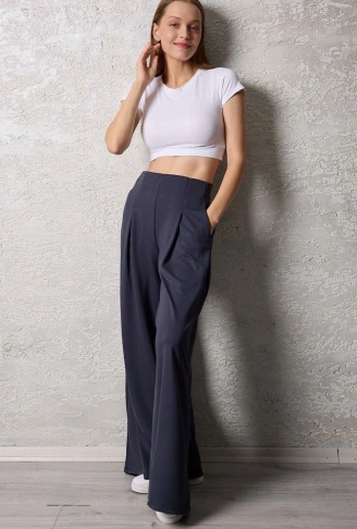 Kadın Pileli Gizli Cep Detay Salaş Pantolon