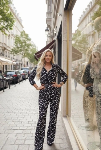 Kadın Puantiye Detay Kadife Kumaş Hırka Pantolon Ikili Takım