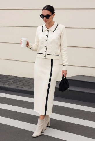 Kadın şerit Detay Ceket Ve Etek ıkılı Takım