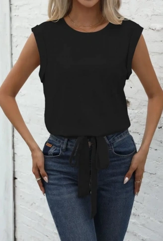 Kadın Sıfır Kol Etek Ucu Bağlama Detay Ithal Krep Bluz