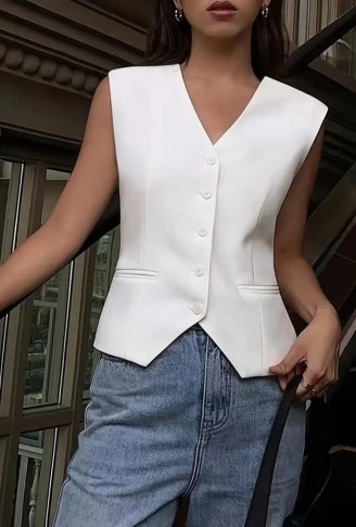 Kadın Sıfır Kollu önden Düğmeli Atlas Yelek