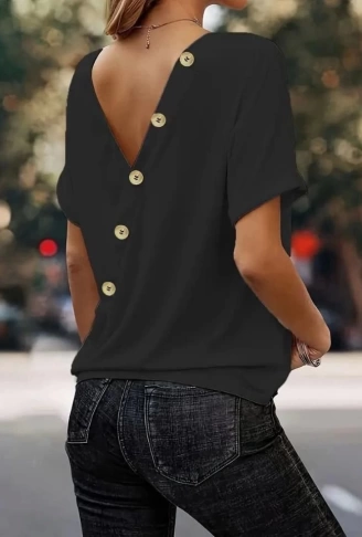 Kadın Sırt Ve Düğme Detaylı Sandy Kumaş Bluz