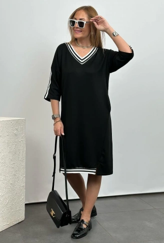 Kadın Siyah Diz Üstü Ribanalı Elbise