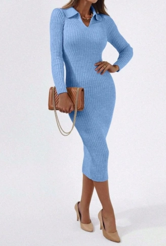 Kadın Siyah Triko Uzun Elbise