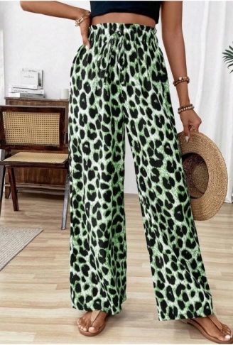 Kadın Süprem Kumaş Beli Lastikli Leopar Desen Pantolon