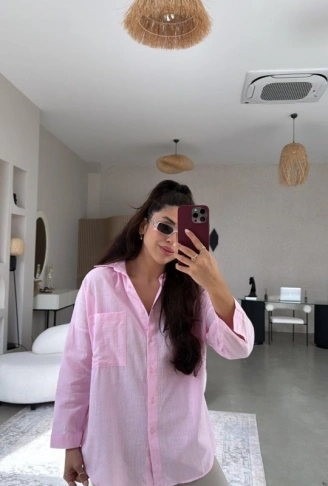 Kadın Tek Cepli Over Size Ketem Gömlek