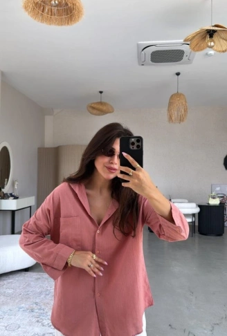 Kadın Tek Cepli Over Size Ketem Gömlek