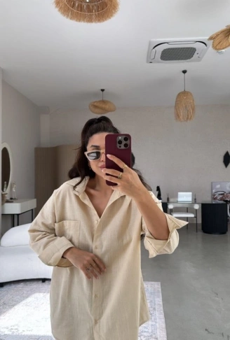 Kadın Tek Cepli Over Size Ketem Gömlek