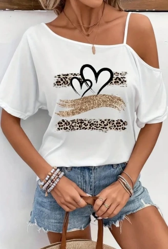 Kadın Tek Omuzu Açık Ip Askılı Baskılı Viskon Bluz