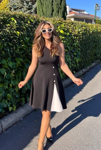 Kadın Tek Omuzu şerit Detaylı Sıfır Kol Yandan Düğme Detaylı Janjan Krep Elbise