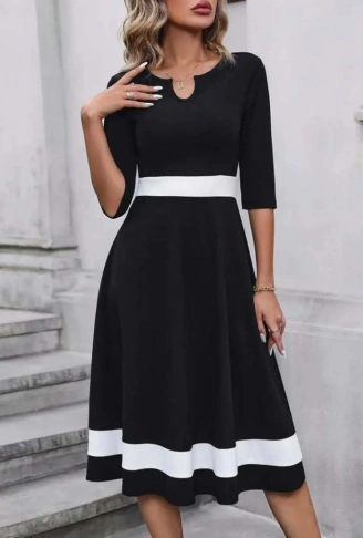 Kadın Truvakar Kol V Yakalı Janjan Krep Midi Elbise