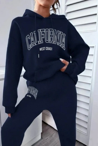 Kadın üç Iplik Kumaş California Kapşonlu Ikili Takım