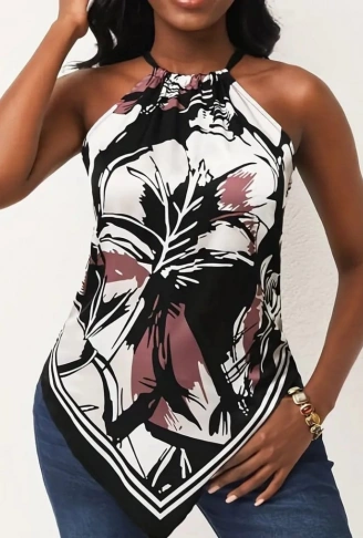 Kadın üçgen Kesim Boyundan Bağlamalı çiçek Desen Süprem Bluz