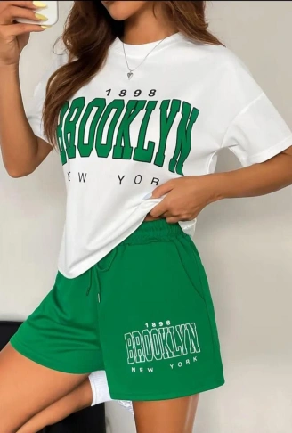 Kadın Üst Süprem Alt İki İplik Kumaş Brooklyn Baskılı İkili Takım