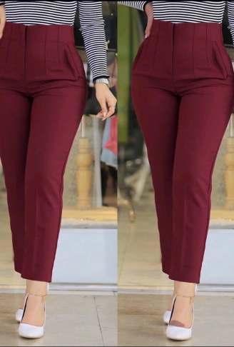 Kadın üste Oturan Paçası Bilek üzerinde Biten Atlas Kumaş Pantolon 36 (S) - 48 (4XL)
