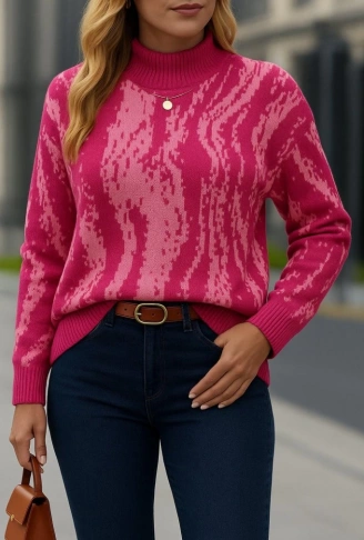 Kadın Uzun Kollu Balıkçı Yaka çok Renkli Triko Bluz