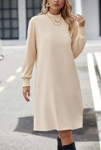 Kadın Uzun Kollu Balıkçı Yaka Kısa şardonlu Dalgıç Elbise