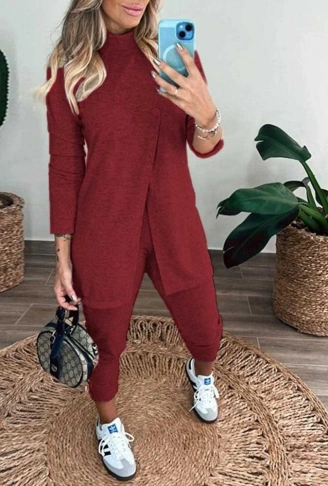 Kadın Uzun Kollu Balıkçı Yaka önden Düğmeli Bluz Ve Pantolon Yumoş Ikili Takım