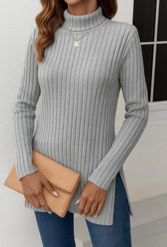 Kadın Uzun Kollu Balıkçı Yaka Yandan Yırtmaçlı şardonlu Kaşkorse Bluz