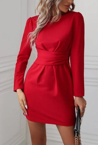 Kadın Uzun Kollu Bisiklet Yaka Bel Kemer Detay Ithal Krep Elbise