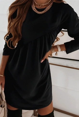 Kadın Uzun Kollu Bisiklet Yaka çapraz Büzgü Detay Iki Iplik Mini Boy Elbise