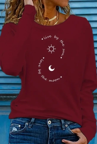 Kadın Uzun Kollu Bisiklet Yaka Desenli Viskon Bluz