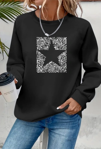 Kadın Uzun Kollu Bisiklet Yaka Desenli Viskon Iki Iplik Bluz