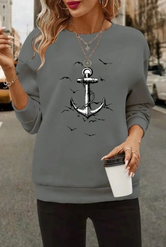 Kadın Uzun Kollu Bisiklet Yaka Desenli Viskon Iki Iplik Bluz