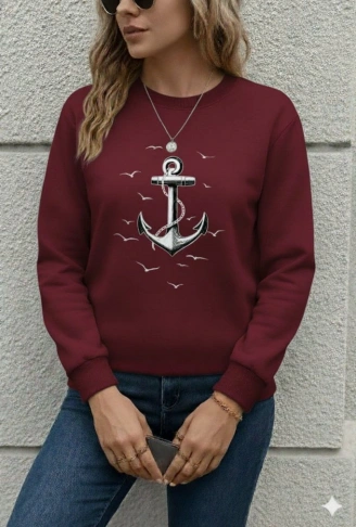 Kadın Uzun Kollu Bisiklet Yaka Desenli Viskon Iki Iplik Bluz