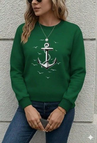 Kadın Uzun Kollu Bisiklet Yaka Desenli Viskon Iki Iplik Bluz