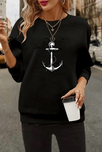 Kadın Uzun Kollu Bisiklet Yaka Desenli Viskon Iki Iplik Bluz