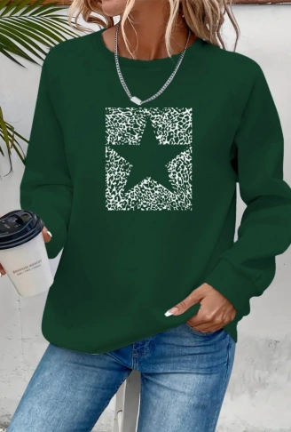 Kadın Uzun Kollu Bisiklet Yaka Desenli Viskon Iki Iplik Bluz