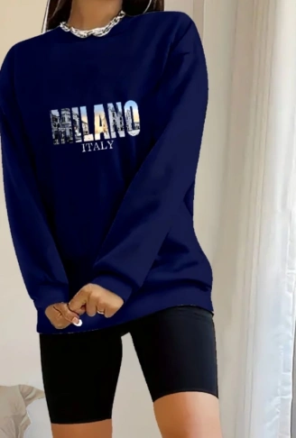 Kadın Uzun Kollu Bisiklet Yaka Desenli Viskon Iki Iplik Bluz