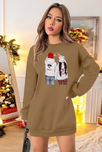 Kadın Uzun Kollu Bisiklet Yaka Desenli Viskon Iki Iplik Elbise