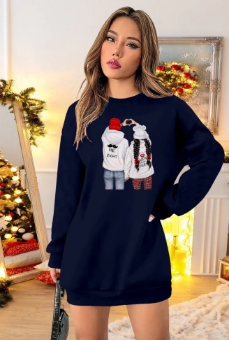 Kadın Uzun Kollu Bisiklet Yaka Desenli Viskon Iki Iplik Elbise