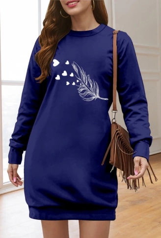 Kadın Uzun Kollu Bisiklet Yaka Desenli Viskon Iki Iplik Elbise