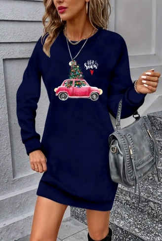 Kadın Uzun Kollu Bisiklet Yaka Desenli Viskon Iki Iplik Elbise