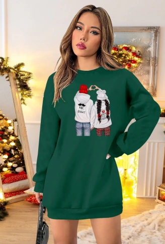 Kadın Uzun Kollu Bisiklet Yaka Desenli Viskon Iki Iplik Elbise