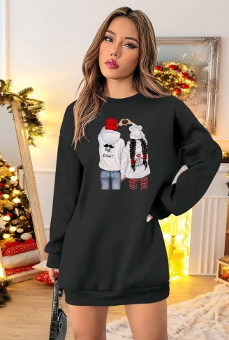 Kadın Uzun Kollu Bisiklet Yaka Desenli Viskon Iki Iplik Elbise