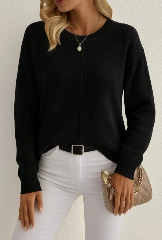 Kadın Uzun Kollu Bisiklet Yaka Düşük Omuz Detaylı Triko Bluz