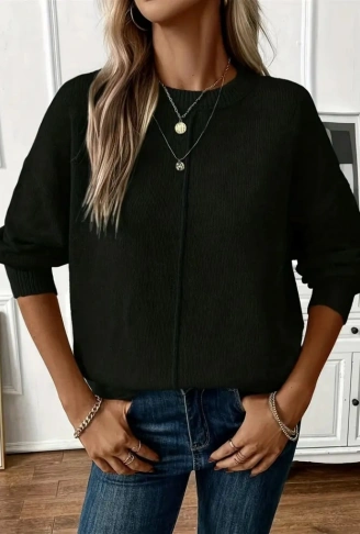 Kadın Uzun Kollu Bisiklet Yaka Düşük Omuz Detaylı Triko Bluz