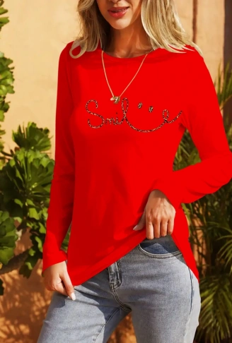 Kadın Uzun Kollu Bisiklet Yaka Gülümseyen Surat Desenli Viskon Bluz