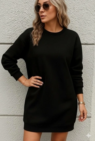 Kadın Uzun Kollu Bisiklet Yaka Iki Iplik Elbise