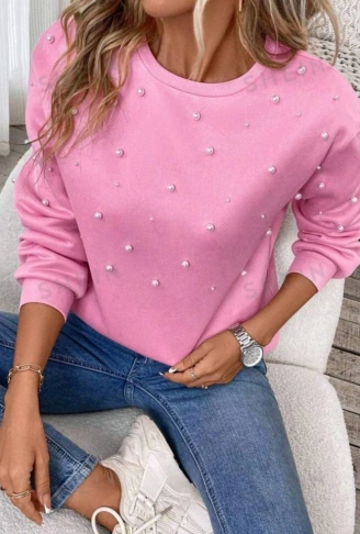 Kadın Uzun Kollu Bisiklet Yaka Inci Detay Sweat