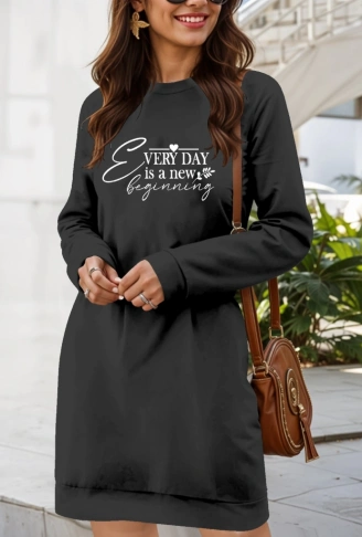 Kadın Uzun Kollu Bisiklet Yaka Kısa Viskon Iki Iplik Elbise