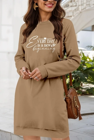 Kadın Uzun Kollu Bisiklet Yaka Kısa Viskon Iki Iplik Elbise