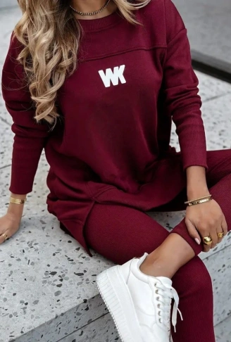 Kadın Uzun Kollu Bisiklet Yaka Nervurlu Viskon Iki Iplik Ve Tayt Pantolon Ikili Takım